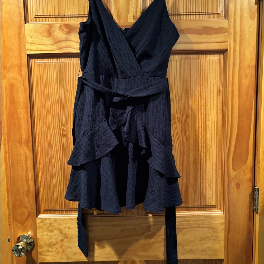 Trixxi Navy Blue Ruffled Wrap Midi Dress